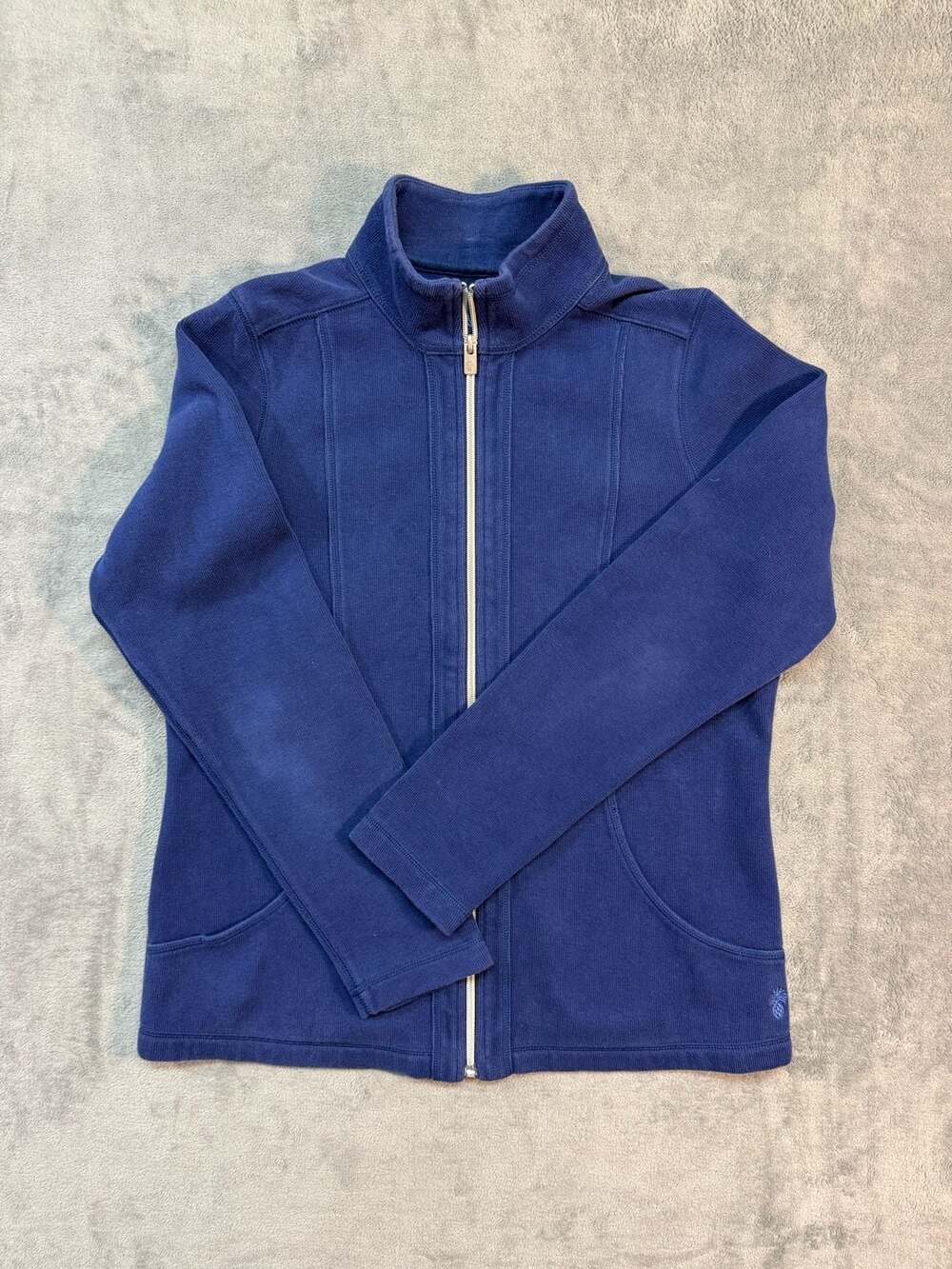 Tommy Bahama Blue Ribbed Full-Zip Jacket with Stand Collar women’s Size Medium
